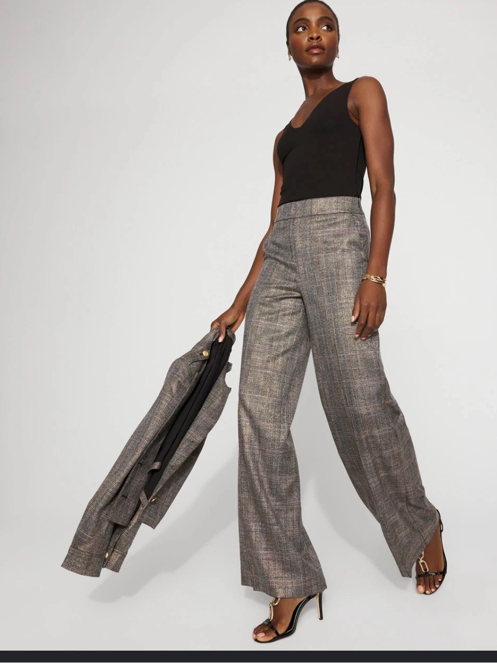 ANTONIO MELANI  Plaid Wide-Leg Trousers - Gray/Black